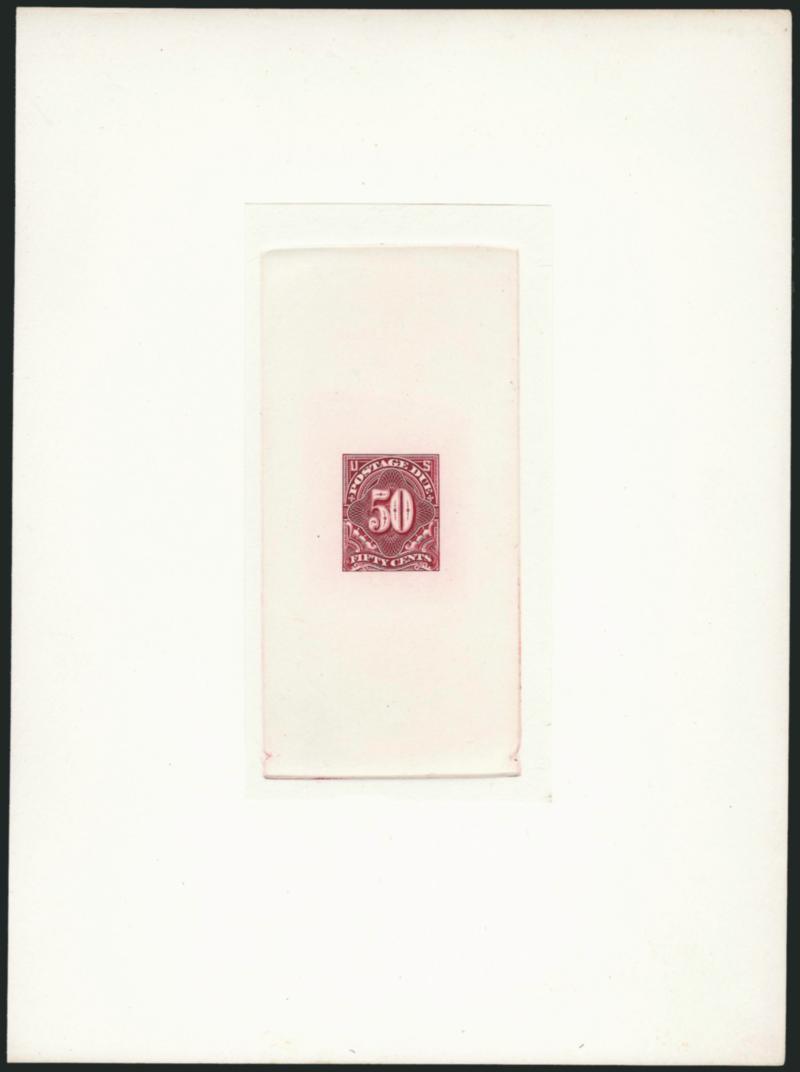 1c-50c Claret, 1894 Postage Due, Large Die Proofs (J31P1-J37P1).> Die sunk on 152 x 213mm cards, wonderfully fresh and clean, Extremely Fine