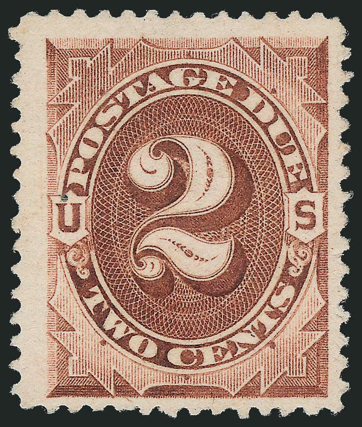 2c Deep Brown, Special Printing (J9).> Unused (no gum), exceptionally wide margins for this difficult issue and attractively centered, bright color and detailed impression on crisp paper, tiny natural
inclusion of little importance<><>^VERY FINE. A
