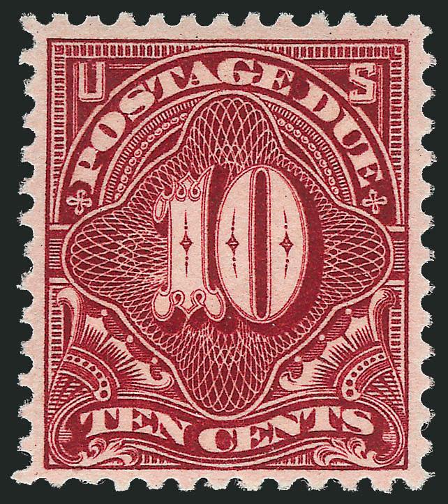 10c Deep Claret (J35).> Mint N.H., exceptionally well-centered with very attractive margins, beautiful proof-like impression, Extremely Fine, wonderful example