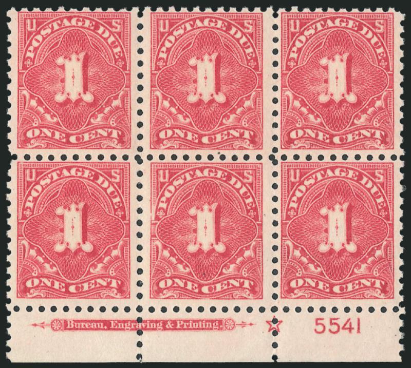 1c Dull Rose (J52a).> Mint N.H. bottom imprint, star and plate no. 5541 block of six, fresh and Fine