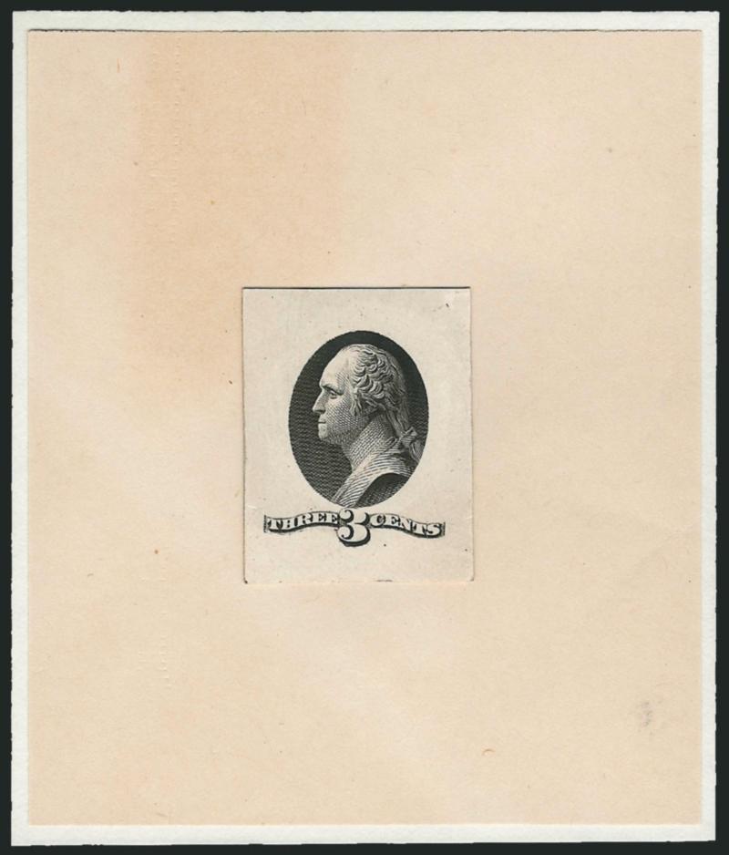 3c Washington, Large Die Essay on Card (O3-E1).> 25 x 32mm and hinged on 73 x 85mm piece of paper (probably not contemporary), fresh and Very Fine, a scarce and desirable vignette-only essay
