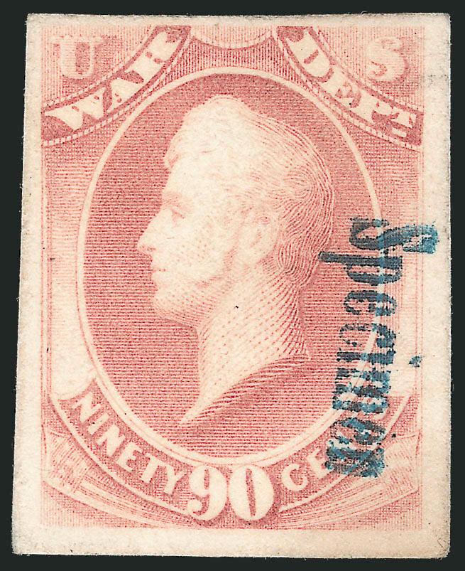 1c-90c War, Plate Proofs on Card, Blue Handstamped Specimen Ovpts. (O83P4S-O93P4S).> Complete set, Very Fine, ex Brazer, these handstamped Specimen overprints were applied to proofs distributed to foreign
governments, they are the subject of rece