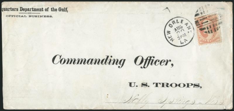 War Department, New Orleans Cut Cork Killers.> Small collection of thirteen off-cover and one on cover, all different, the off-cover are all bold strikes and virtually all complete, the cover is slightly
reduced large-size with 6c tied by large fancy