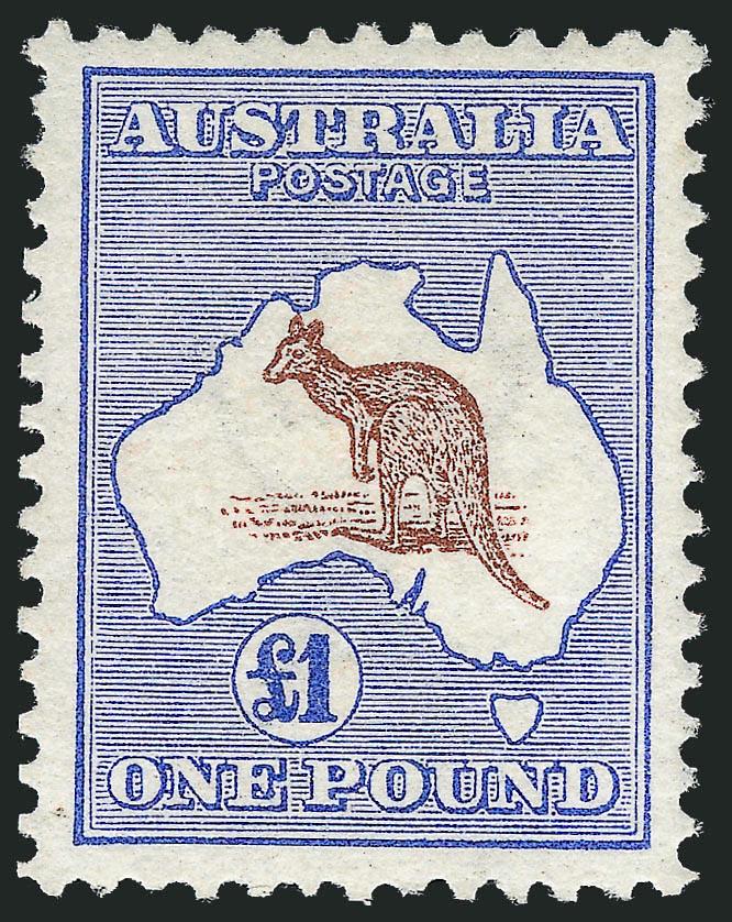 AUSTRALIA, 1913, £1 Kangaroo (14 SG 15).> Exceptionally well-centered, fresh and bright, trivial h.r., Very Fine and choice