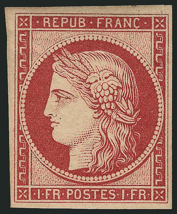 FRANCE, 1862, 10c-1fr Re-Issues (1g-9d Yvert 1f-8f).> Lacking only the very rare 40c Orange Ty. II (catalogues $11,500) to be complete, large margins all around, rich colors, 20c Black and 25c unused (no gum),
others original gum with few slightly d