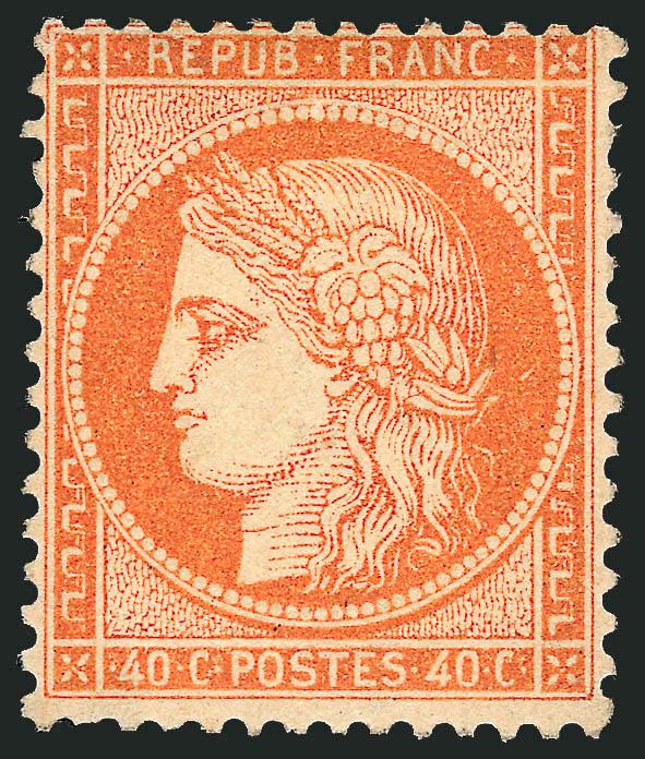 FRANCE, 1870, 40c Orange (59 Yvert 38).> Large part original gum, vibrant color as fresh as the day it was printed, Very Fine and choice, Yvert e725
