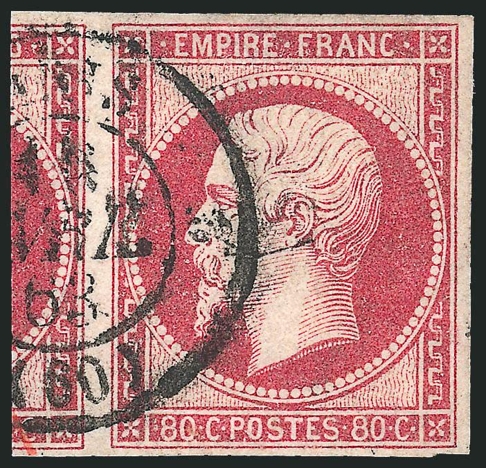 FRANCE, 1853-60, 1c-80c Napoleon III (1219).> 26 used stamps, incl. two 80c, five 40c, six 20c, four 10c, range of cancels incl. circular datestamps, large lozenges, small lozenges, few other interesting incl.
<six with Anchor cancels,> few flaws in