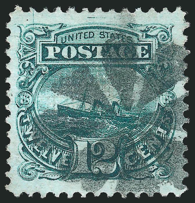 12c Green (117).> Unusually choice centering with Jumbo margins, intense shade, bold strike of rosette cancel, Extremely Fine, with 1984 P.F. certificate