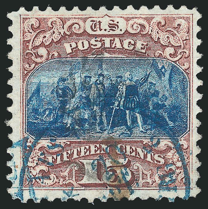 15c Brown & Blue, Ty. I (118).> Wide margins, bright colors, light cork and manuscript cancels, also with <blue French entry> cancel, Very Fine and choice, especially desirable with the prominent French cancel,
with 1998 P.F. certificate, Scott Retai
