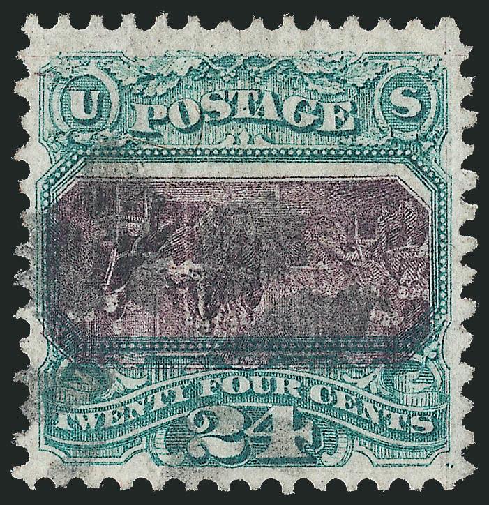 24c Green & Violet, Center Inverted (120b).> Bright colors, unusually choice centering for this difficult issue, light strike of rosette cancel leaves entire design clearly visible<><>^EXTREMELY FINE. THIS
STAMP HAS BEEN WIDELY ACKNOWLEDGED AS THE
