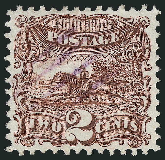 2c Brown (113).> Rich color on bright paper, well-balanced margins, light strike of <purple grid> cancel, Very Fine and choice, scarce with a purple cancel