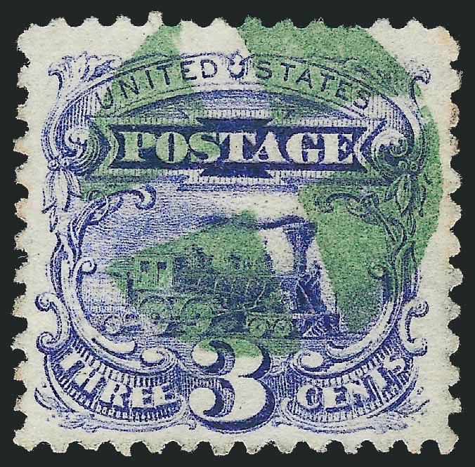 3c Ultramarine (114).> Crisp impression nicely complemented by <bright green quartered cork> cancel, wide margins, tiny corner perf crease at top right not mentioned on accompanying certificate, Extremely Fine
strike, a beautiful cancel, with 1985 P.