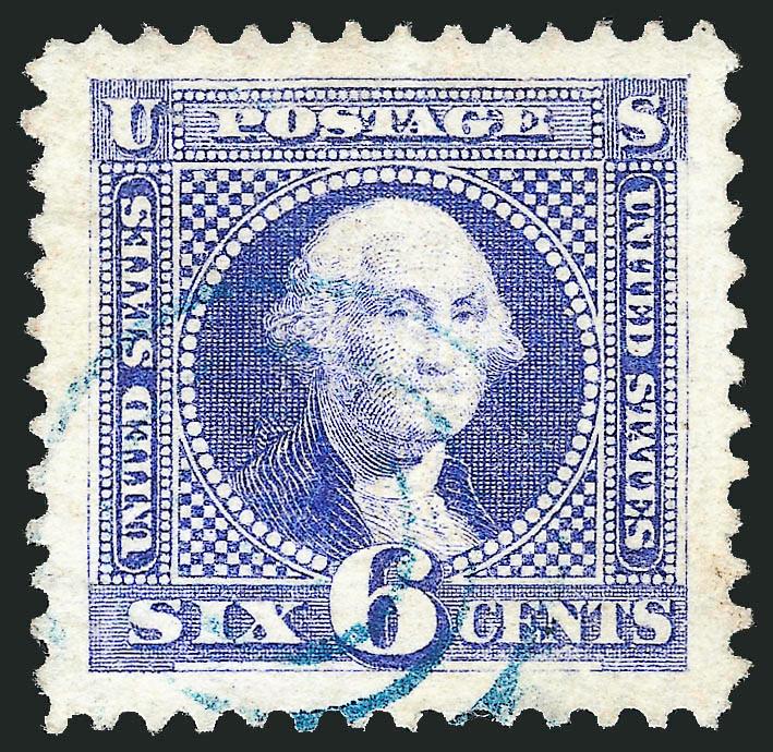 6c Ultramarine (115).> Superior centering with Jumbo and balanced margins, radiant color, cancelled by unobtrusive strike of <blue target> cancel<><>^EXTREMELY FINE GEM. A SUPERB USED EXAMPLE OF THE 6-CENT 1869
PICTORIAL ISSUE WITH MASSIVE MARGINS.