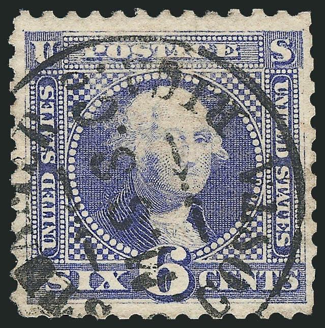 6c Ultramarine (115).> Bright color, cancelled by neat strike of <Steamer Costa Rica P.M.S.S.Co.> handstamp, perfs scissors-separated, still a Very Fine strike, according to Michael Laurences book, the <<Costa
Rica>> carried mails between Yokohama