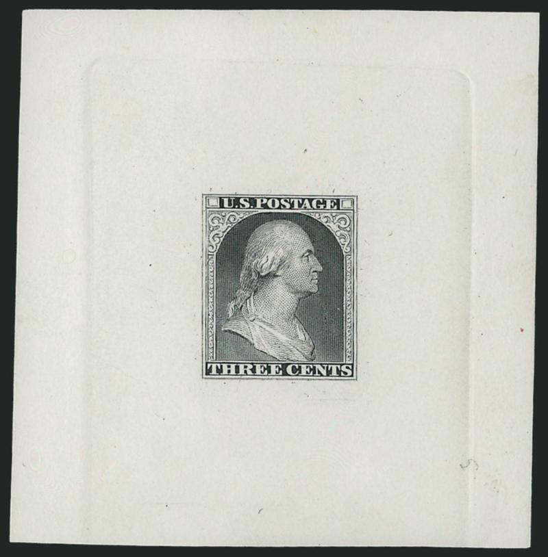 Gavit & Co., 3c Black, Die Essay on White Glazed Paper (11-E4d).> 64 x 67mm with die sinkage on three sides, crisp and Very Fine