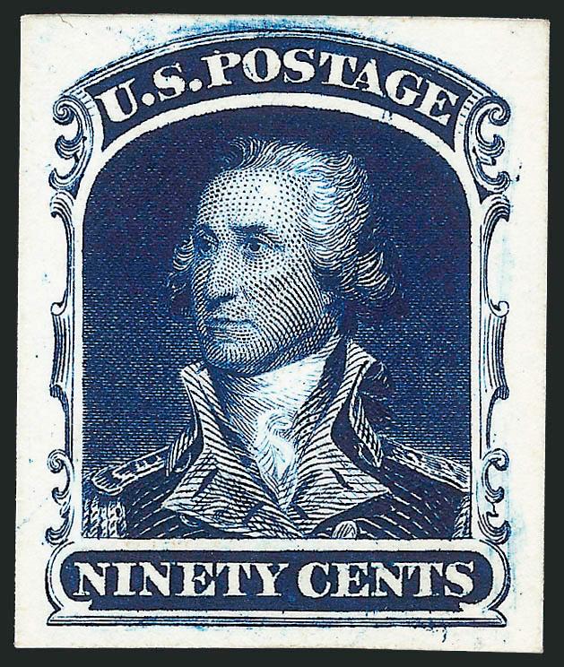 1c-90c 1857 Reprints, Plate Proofs on Card (40P4-47P4, LO1P4-LO2P4).> Full set with both of the Carrier issues, from the July, 1890 reprint, large margins to clear, bright colors, fresh and Very Fine
set