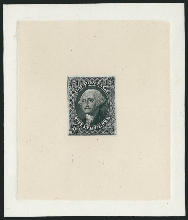 12c Black 1857 Reprint, Hybrid Large Die Proof on India (44P1).> On approximately 75 x 88mm card with full die sinkage, rich color, Very Fine and choice, these only exist as hybrids