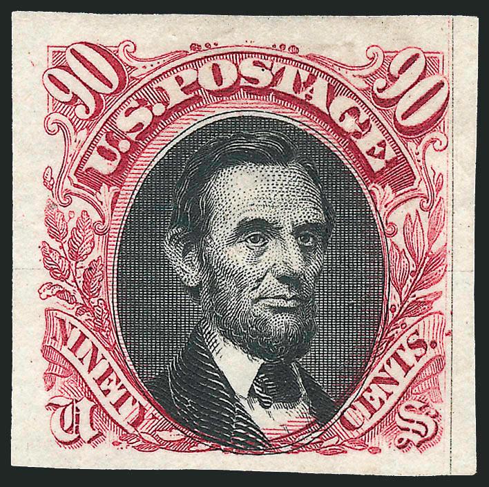 1c-90c 1869 Pictorial Issue, Plate Proofs on India (112P3-117P3, 120P3-122P3, 129P3).> Set of ten with all values, ample to large margins, rich colors, 15c Ty. III with interesting vignette shift, 90c small
thin or translucency, overall Very Fine