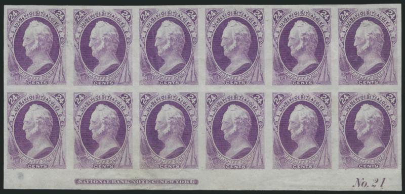 24c Purple, Plate Proof on India (153P3).> Two items, first is bottom imprint and plate no. block of 12, flaws incl. creases and small thins, second is block of 48, two somewhat heavy horizontal creases, Very
Fine appearance
