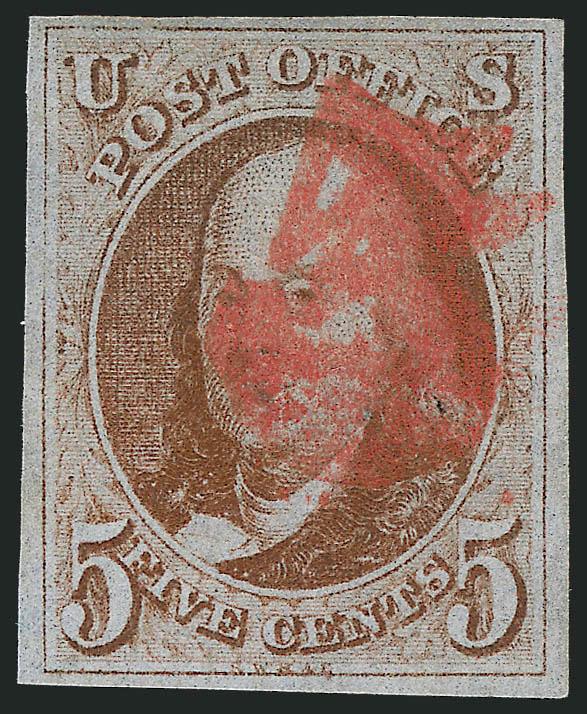 5c Red Brown (1).> Full margins, rich color, bold strike of <red 5 numeral> cancel, Very Fine and choice, a pretty stamp, with 2007 P.F. certificate