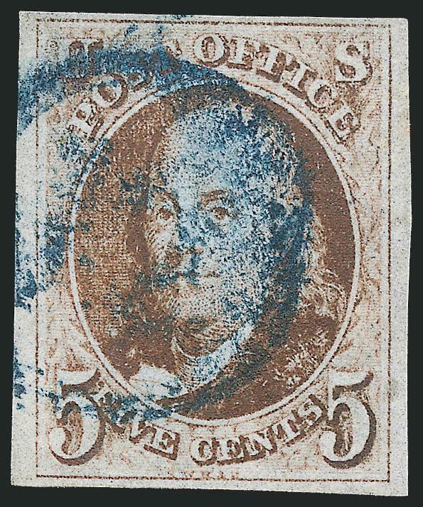 5c Red Brown (1).> Ample to large margins, rich color, blue cancel, nearly Very Fine, with 2008 P.F. certificate (F-VF 75)
