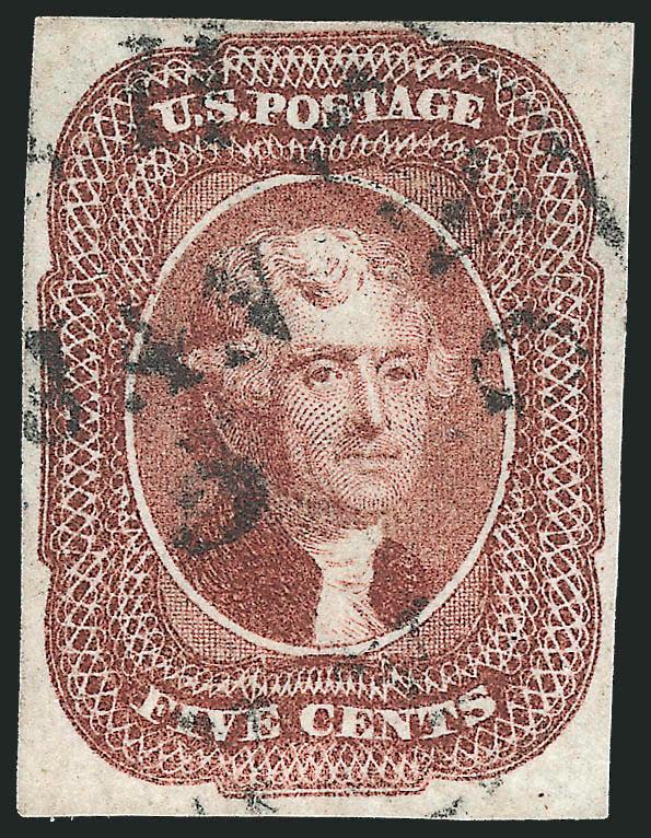 5c Red Brown (12).> Ample to large margins, neat strike of town cancel, Very Fine and choice, with 2007 P.S.E. certificate