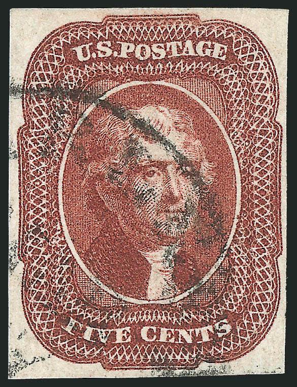 5c Red Brown (12).> Rich color, ample to large margins, town cancel, fresh and Very Fine, with 2000 P.F. certificate