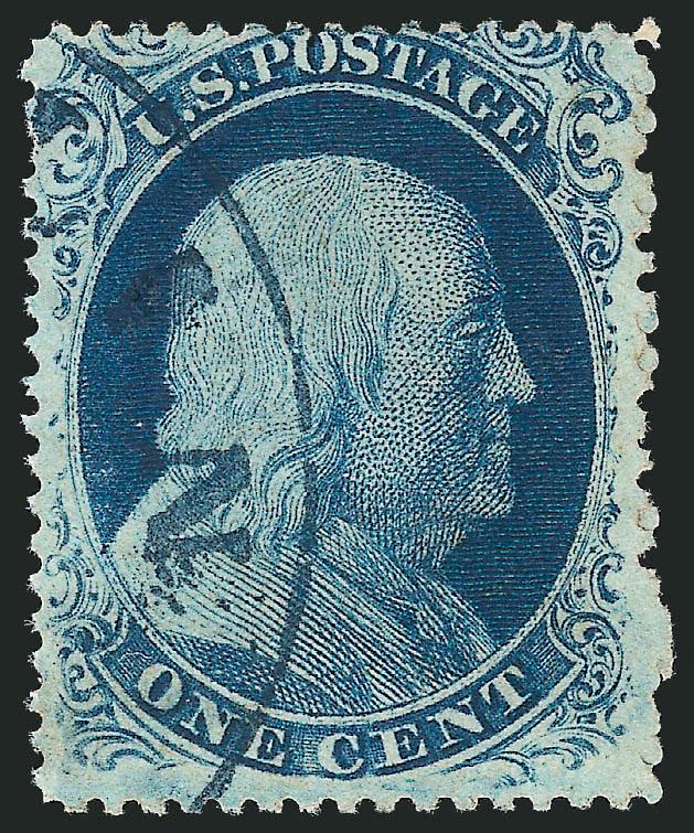 1c Blue, Ty. III (21).> Position 26R4, intense Plate 4 shade, wide margins to just in at top, unobtrusive strike of town cancel, few incompletely punched perfs at right, Fine, an attractive sound example of
this scarce stamp, with 2010 P.F. certifica