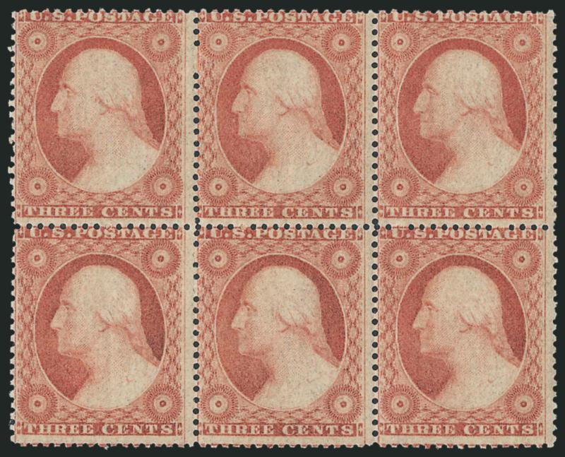 3c Dull Red, Ty. III (26).> Horizontal pair, original gum, h.r. and Mint N.H. horizontal block of six, Very Good-Fine, Scott Retail as hinged