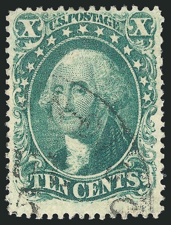 10c Green, Ty. I (31).> Wide bottom margin showing full shells that are the defining characteristics of this type, rich color, light circular datestamp, single trivial nibbed perf at top right, otherwise Very
Fine, with 1991 P.F. certificate