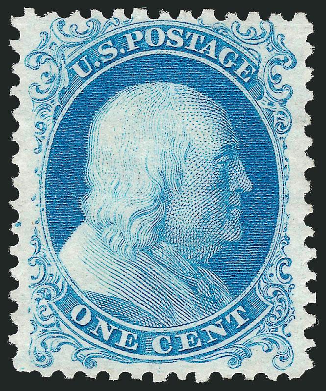 1c Bright Blue, Reprint (40).> Without gum as issued, wide margins to ample at top, detailed impression, Very Fine and choice