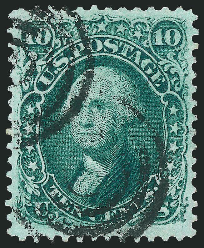 10c Dark Green, TAG Double Transfer (68 var).> Wide margins and choice centering, deep color, clear double transfer can be seen without magnification, target cancels, Extremely Fine, with 2008 P.S.E.
certificate (XF 90 SMQ $275.00 as normal)