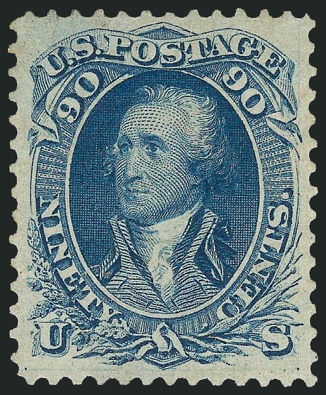 90c Blue (72).> Unused, regummed and reperfed at right according to recent certificate, intense shade and impression, wide margins, Extremely Fine appearance, with 1985 and 2000 P.F. certificates as sound and
with original gum, overruled with 2009 P.