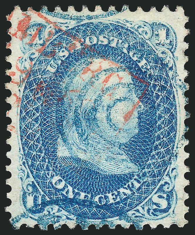 1c Blue, E. Grill (86).> Bright color nicely complemented by <blue> target and circular datestamp and also <red Hamburg transit> boxed handstamp, wide margins, Very Fine, with 2010 P.S.E. certificate