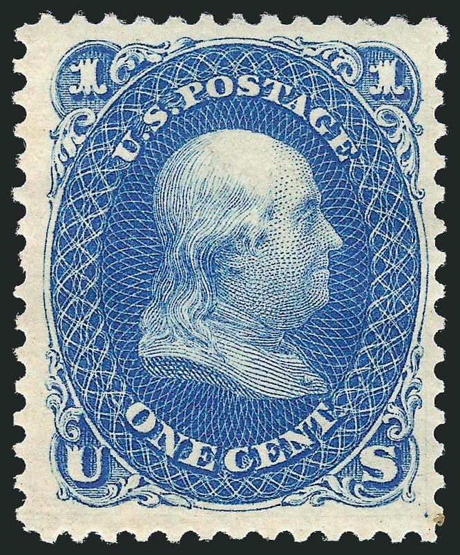 1c Blue, Re-Issue (102).> Large part original gum described on accompanying certificate as part, wide margins and attractive centering, rich color, Very Fine, with 1988 P.F. certificate