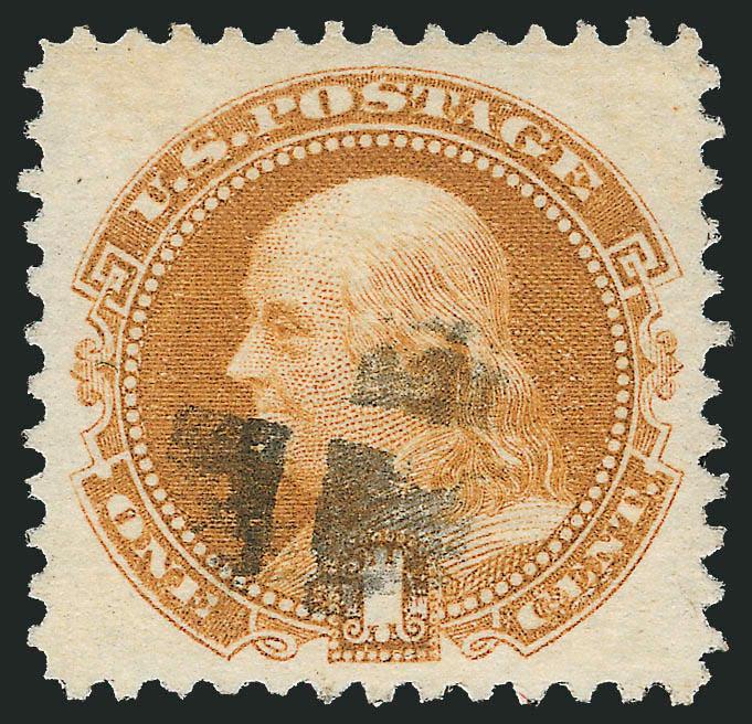 1c Buff (112).> Brilliant color on bright paper, crisp impression, canceled by neat strike of quartered cork, unusually wide and balanced margins, Extremely Fine Gem, with 2010 P.S.E. certificate (XF-Superb 95
SMQ $1,300.00)