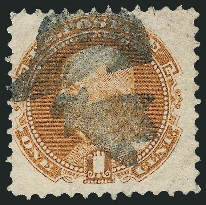 1c Buff (112).> Fine centering, clearly struck <Evansville Ind. Shoo Fly fancy cancel,> excellent strike and very rare, especially on the 1c value