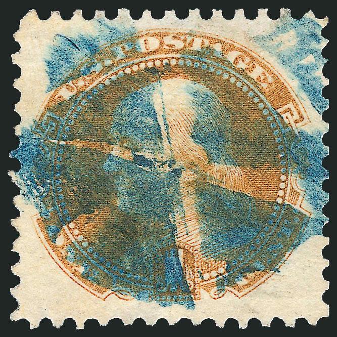 1c Buff (112).> Wide margins, fresh paper, bold strike of <blue> segmented cork cancel, expertly reperfed at right, Very Fine appearance, with 2008 P.F. certificate