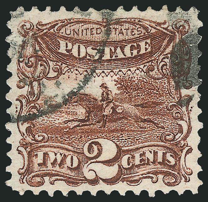 2c Brown (113).> Precise centering, rich color on bright paper, circular datestamp and small part of cork cancel, Extremely Fine, with 2008 P.S.E. certificate (XF 90 SMQ $240.00)