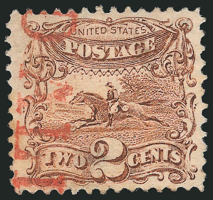 2c Brown (113).> Wide margins and attractive centering, part strike of <red Paid All> cancel, thin spot in grill, Very Fine appearance