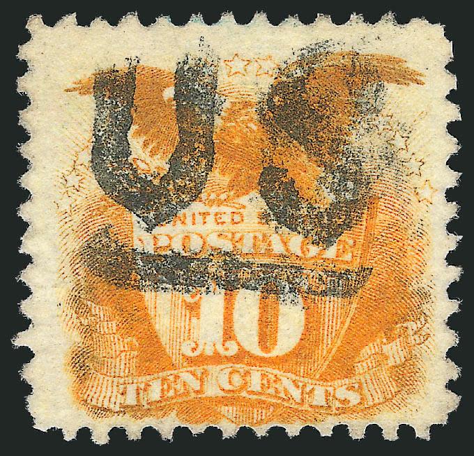10c Yellow (116).> Wide margins to just clear at bottom, cancelled by bold strike of <U S> fancy cancel of Union Springs Ala., Very Fine strike, with 2009 P.F. certificate