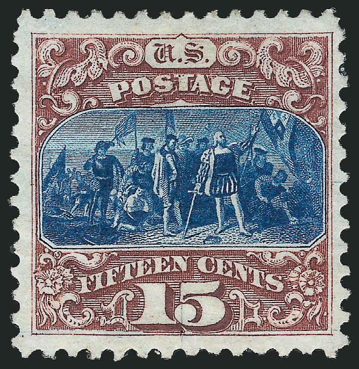 15c Brown & Blue, Re-Issue (129).> Original gum, wide margins, deep rich colors and detailed impression<><>^VERY FINE AND CHOICE ORIGINAL-GUM EXAMPLE OF THE 15-CENT 1869 PICTORIAL RE-ISSUE.^<><>With 2003 P.F.
certificate