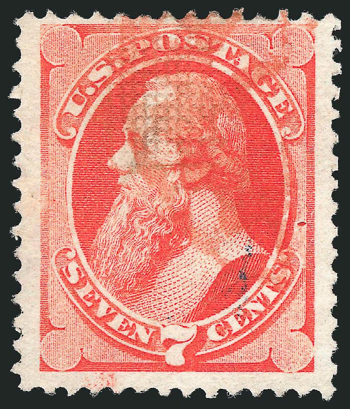 7c Vermilion, Grill (138).> I. Grill, three exceptionally wide margins, bright color, part <red New York Foreign Mail> cancel, Very Fine, with 1988 P.F. certificate