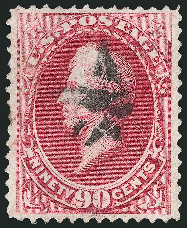 90c Carmine, Grill (144).> H. Grill, some easily discernible grill points, bright color, cork cancel, pulled perf at left, reperfed at right, Very Fine appearance, with 2010 P.F. certificate