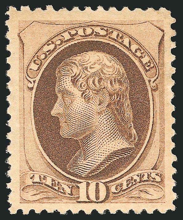 10c Brown, With Secret Mark (188).> Unused (regummed), Jumbo margins all around, deep rich color and proof-like impression, Extremely Fine, with 2001 P.F. certificate as original gum, with 2008 P.S.E.
certificate (RG XF 90 Jumbo SMQ $920.00 as 90, $