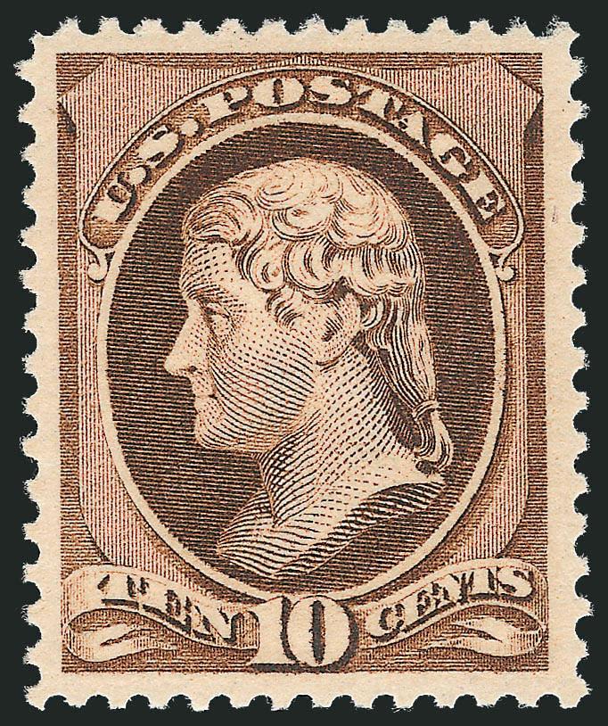 10c Brown (209).> Mint N.H., deep rich color, choice centering with well-balanced margins, Extremely Fine, a very pretty stamp, with 2007 P.S.E. certificate (XF 90 SMQ $1,100.00)