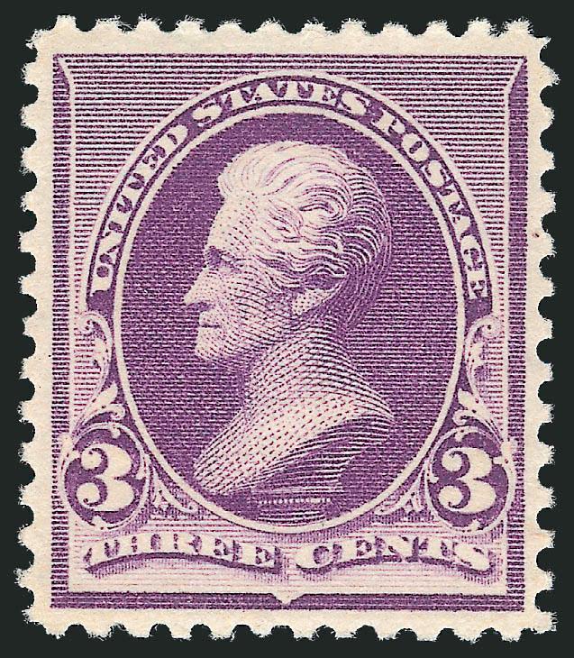 3c Purple (221).> Mint N.H., rich color on bright paper, balanced margins, fresh and Extremely Fine, with 2010 P.S.E. certificate (XF-Superb 95 SMQ $2,000.00), only two have graded higher to date and only
eight others share this desirable grade