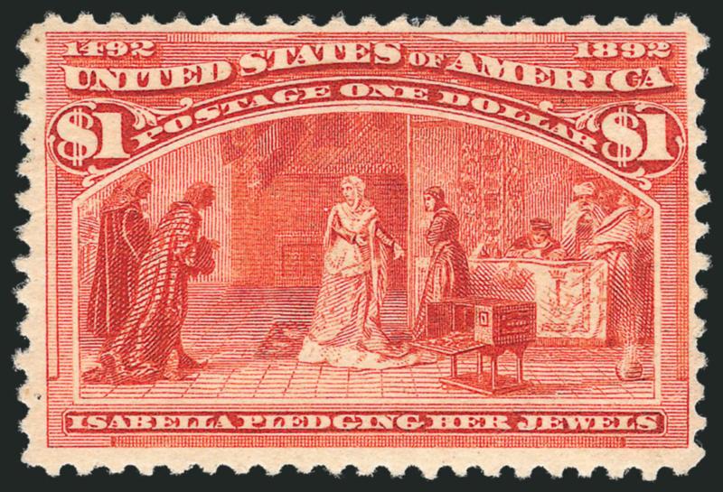 $1.00 Columbian (241).> Original gum, vivid color, tiny natural inclusion speck, Fine