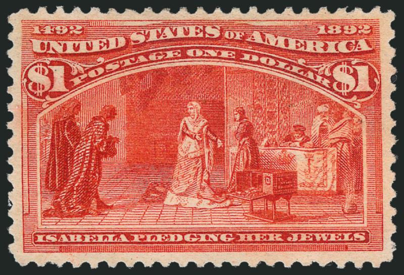 $1.00 Columbian (241).> Unused (no gum), vivid color and choice centering, Extremely Fine, with 2010 P.S.E. certificate (NG, XF 90 SMQ $850.00)