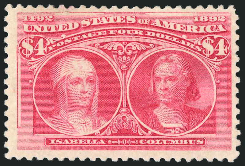 $4.00 Columbian (244).> Original gum, barely hinged, radiant color on bright paper, wide margins, Very Fine, ex Odeneal, with 1983 and 2007 P.F. certificates